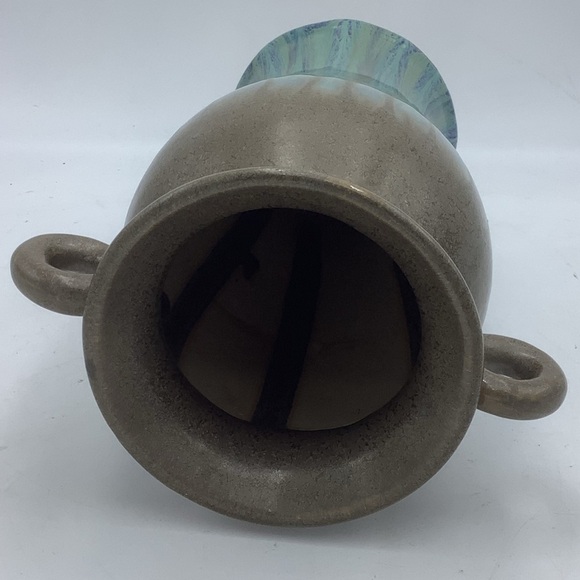 Brown Ceramic Vase with Turquoise Glaze and Round Handles - Picture 9 of 11